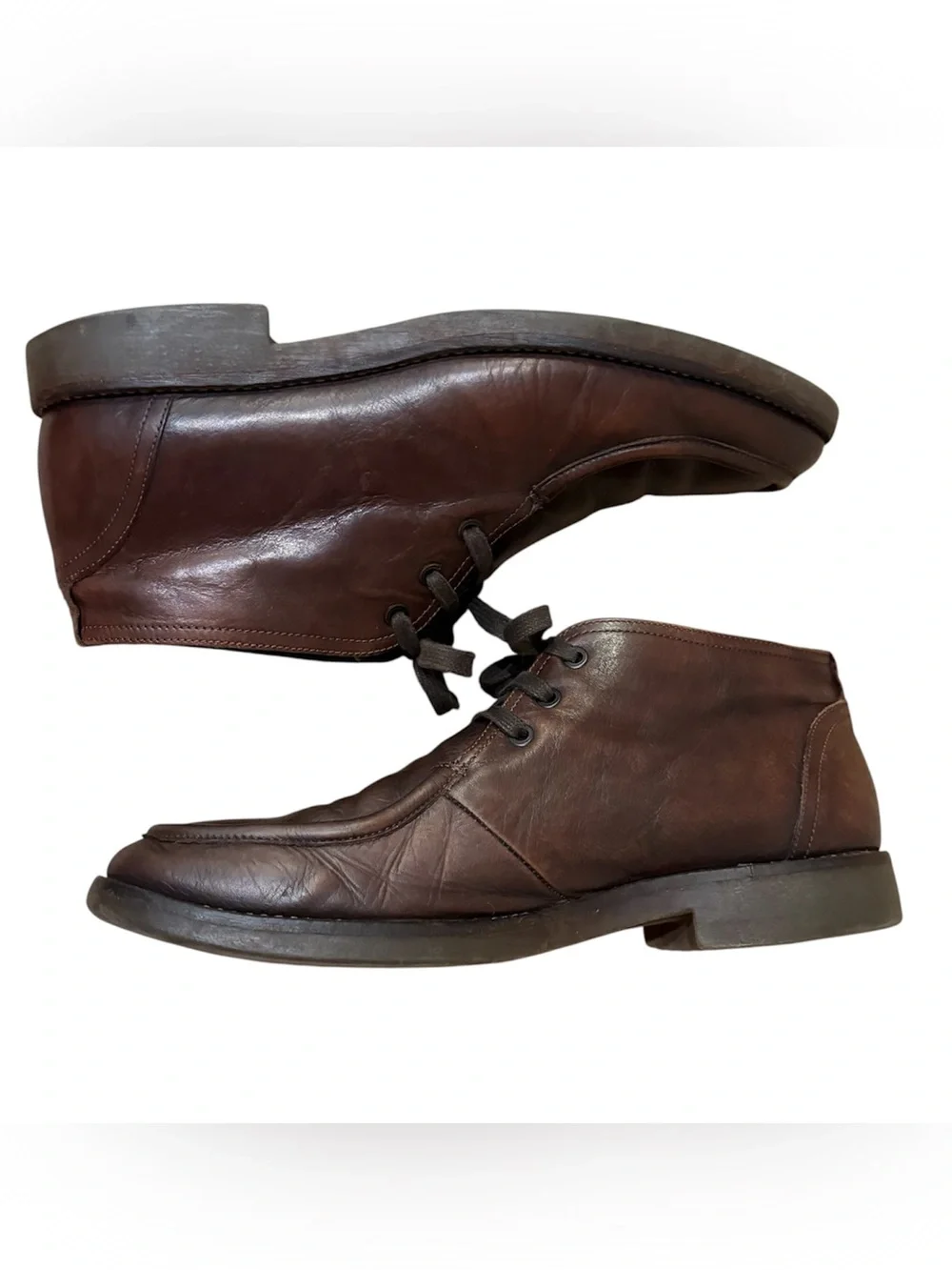 A. Testoni Basic Brown Leather Ankle Dress Boots Chukka Moc-Toe Lace-Up Sz 11